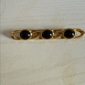 Vintage Gold Tone Black Cabochon Bar Brooch